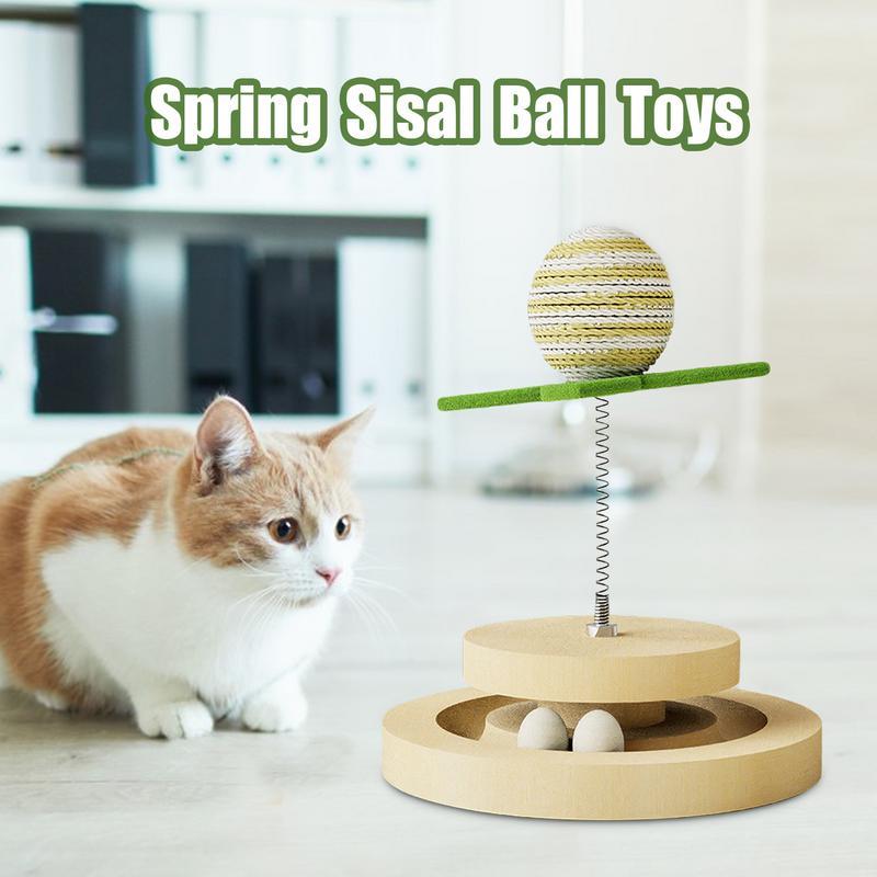 Interactive Cat Toy – Sisal Scratch Pad with Spring Ball